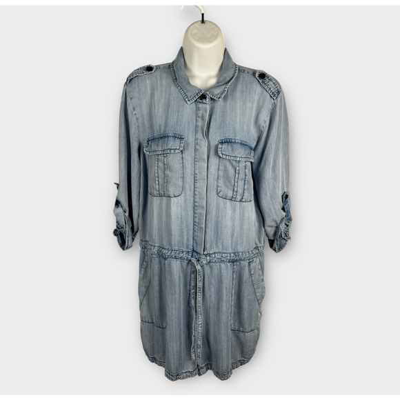 Velvet Heart Chambray Blue Denim Long Sleeve Romper Shorts Jumpsuit Medium - Picture 1 of 7